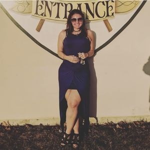 Blue high low sleeveless dress